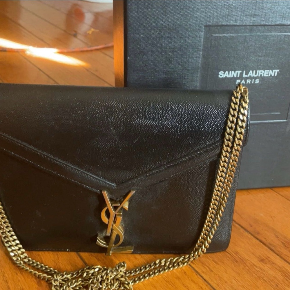 PREOWNED Authentic YSL Cassandra Envelope black leather newly painted